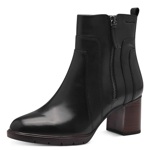 Tamaris COMFORT Damen Stiefeletten mit Absatz aus Leder mit Reißverschluss, Schwarz (Schwarz), 41 EU von Tamaris
