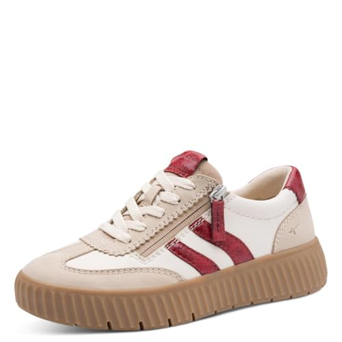 TAMARIS Comfort Damen Low Sneaker, BEIGE/RED, 41 EU TAMARIS Comfort Damen Low Sneaker, BEIGE/RED, 41 EU von Tamaris