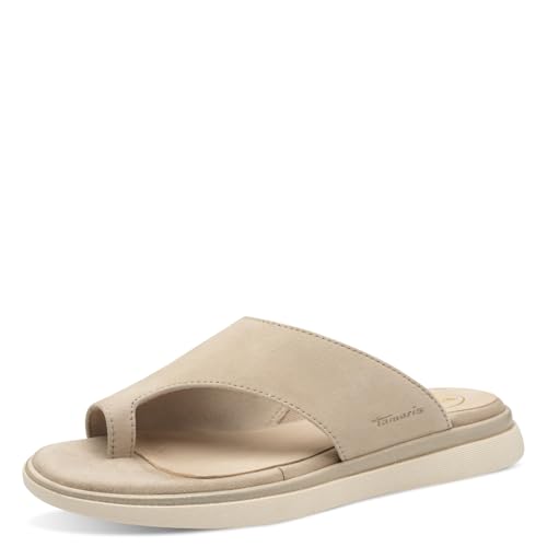 TAMARIS Comfort Damen Pantolette Leder Wide Fit Sandale, BEIGE Suede, 39 EU von Tamaris