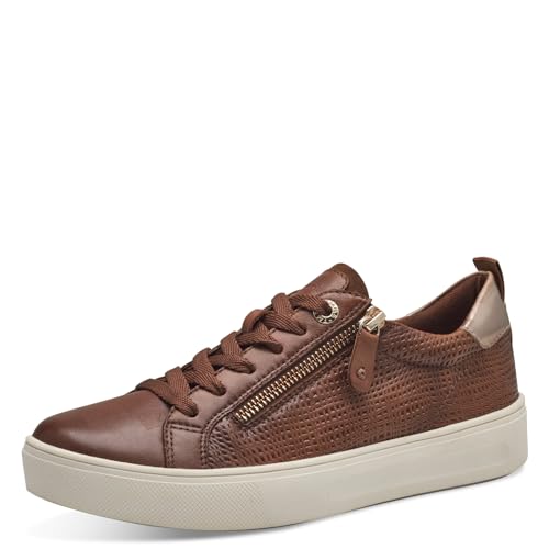 Tamaris COMFORT Damen Sneaker flach aus Leder mit Reißverschluss, Braun (Cognac Nap Str), 44 EU von Tamaris