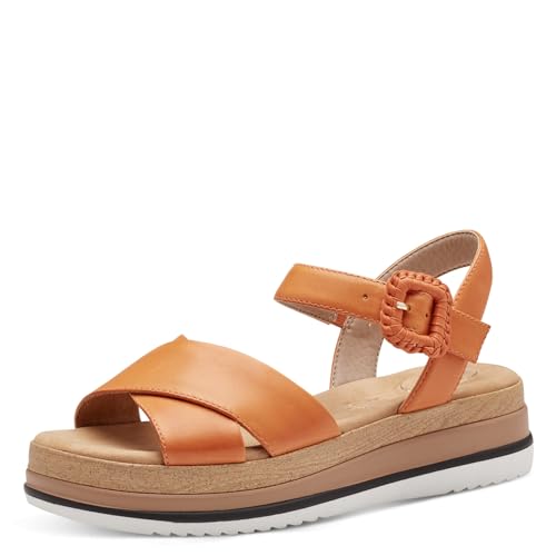 Tamaris COMFORT Damen Sandalen flach aus Leder mit Klettverschluss, Orange (Orange), 36 EU von Tamaris