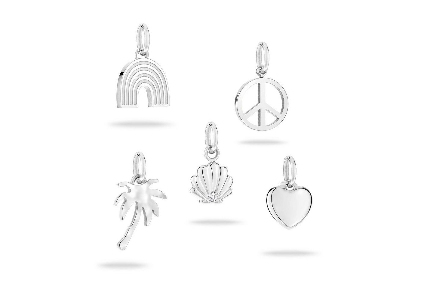 Tamaris Anhänger Set Multipack All About Beads Regenbogen Peace-Zeichen Palme Muschel Herz (Set, 5-tlg), mit Zirkonia (synth) von Tamaris