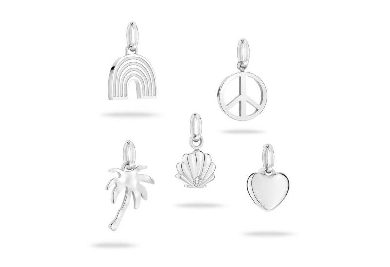Tamaris Anhänger Set Multipack All About Beads Regenbogen Peace-Zeichen Palme Muschel Herz (Set, 5-tlg), mit Zirkonia (synth) von Tamaris