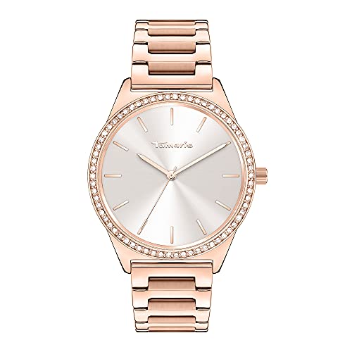 Tamaris Damenuhr - Große, Sportlich-Elegante Armbanduhr 38mm, Band aus Edelstahl, Zirkoniasteine, MOP/Perlmutt, Silber, Rold, Roségold, 3 ATM Wasserdicht von Tamaris