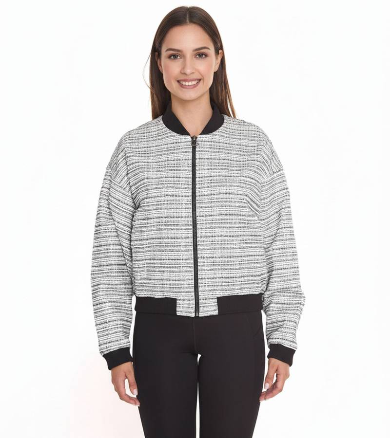 Tamaris Atlantis Damen Bomberjacke gemusterte Langarm-Jacke 61941649 Weiß/Schwarz von Tamaris