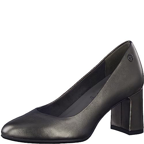 Tamaris COMFORT Damen Pumps aus Leder Spitz Comfort Fit, Silber (Pewter), 42 EU von Tamaris
