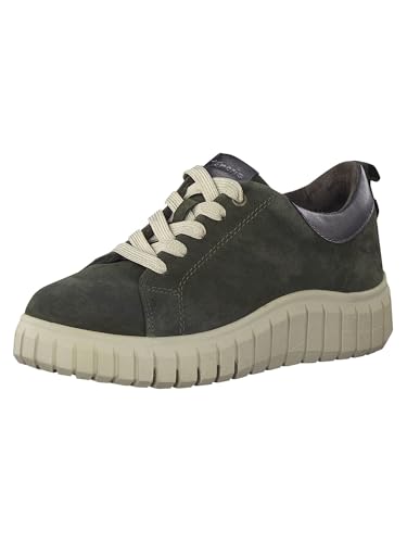 Tamaris COMFORT Damen Sneaker flach aus Leder Comfort Fit, Grün (Khaki Suede), 37 EU von Tamaris