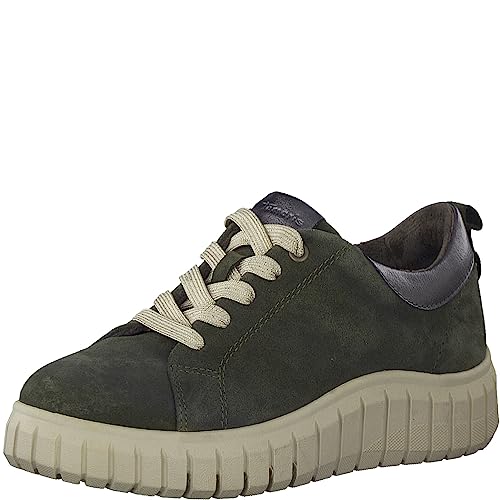 Tamaris COMFORT Damen Sneaker flach aus Leder Comfort Fit, Grün (Khaki Suede), 40 EU von Tamaris