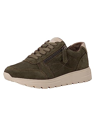 Tamaris Comfort Damen Sneaker flach aus Leder Comfort Fit, Grün (Khaki Suede), 38 EU von Tamaris