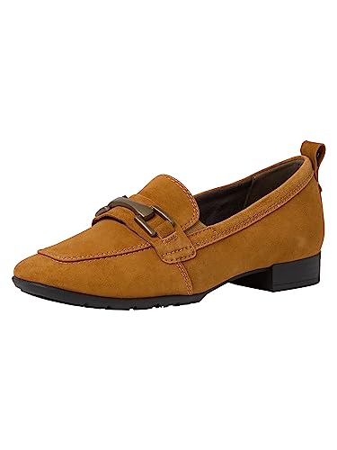 Tamaris Comfort Damen Loafer ohne Absatz aus Leder Business Slippers Comfort Fit, Braun (Camel Suede), 38 EU von Tamaris