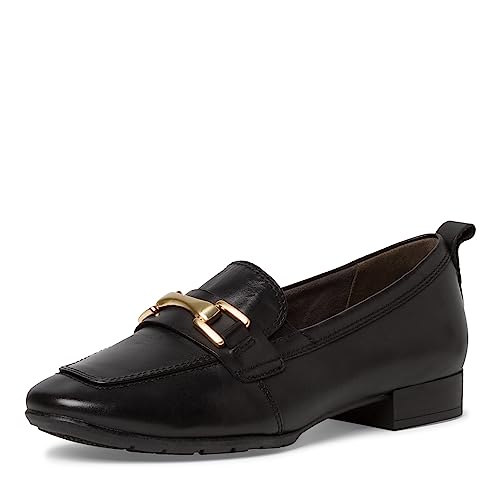 Tamaris Comfort Damen Loafer ohne Absatz aus Leder Business Slippers Comfort Fit, Schwarz (Black Nappa), 40 EU von Tamaris