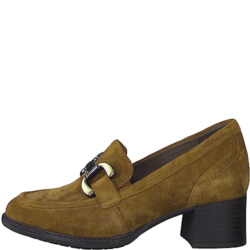 Tamaris COMFORT Damen Loafer mit Absatz aus Leder Blockabsatz Comfort Fit, Braun (Camel Suede), 38 EU von Tamaris