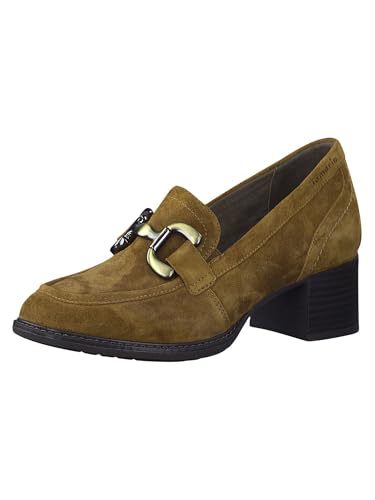 Tamaris COMFORT Damen Loafer mit Absatz aus Leder Blockabsatz Comfort Fit, Braun (Camel Suede), 38 EU von Tamaris