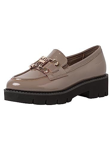 Tamaris Comfort Damen Loafer mit Plateau aus Wildleder Business Slippers Comfort Fit, Braun (Taupe Patent), 37 EU von Tamaris