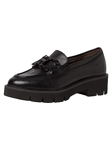 Tamaris Comfort Damen Loafer mit Plateau aus Wildleder Business Slippers Comfort Fit, Schwarz (Black Nappa), 37 EU von Tamaris