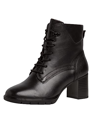 Tamaris COMFORT Damen Stiefeletten mit Absatz aus Leder mit Schnürsenkeln und Reißverschluss Comfort Fit, Schwarz (Black), 37 EU von Tamaris
