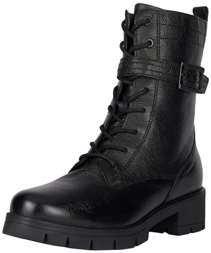 Tamaris COMFORT Damen Stiefeletten mit Absatz aus Leder mit Schnalle Comfort Fit, Schwarz (Black Nappa), 37 EU von Tamaris