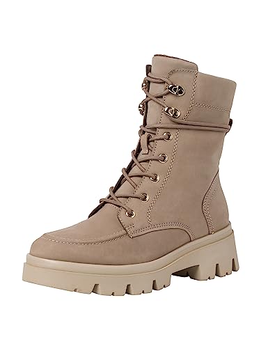 Tamaris COMFORT Damen Stiefeletten zum Schnüren aus Leder Plateau Comfort Fit, Beige (Taupe Nubuk), 36 EU von Tamaris