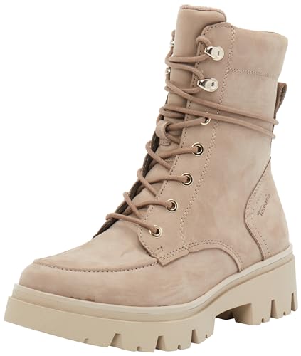 Tamaris COMFORT Damen Stiefeletten zum Schnüren aus Leder Plateau Comfort Fit, Beige (Taupe Nubuk), 38 EU von Tamaris