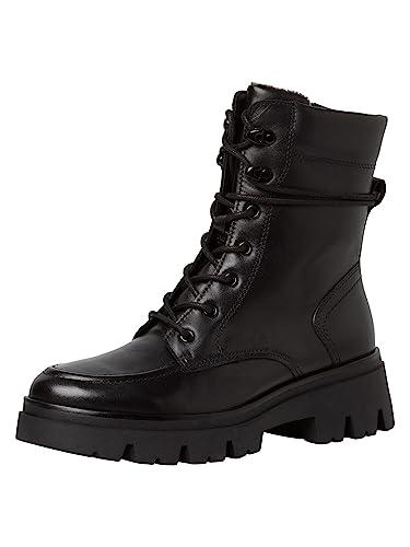 Tamaris COMFORT Damen Stiefeletten zum Schnüren aus Leder Plateau Comfort Fit, Schwarz (Black Nappa), 37 EU von Tamaris