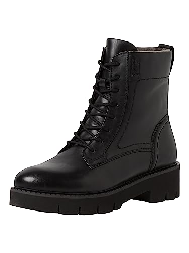 Tamaris COMFORT Damen Stiefeletten zum Schnüren aus Leder Plateau Comfort Fit, Schwarz (Black Nappa), 37 EU von Tamaris