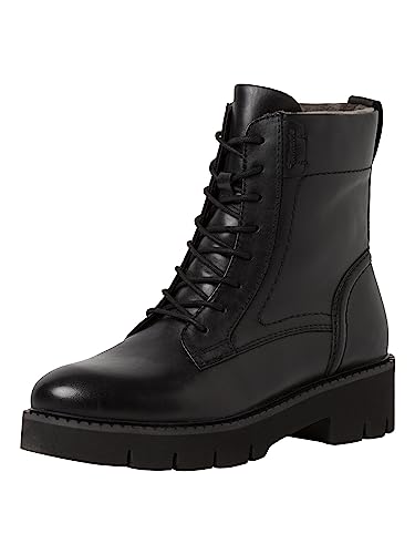 Tamaris COMFORT Damen Stiefeletten zum Schnüren aus Leder Plateau Comfort Fit, Schwarz (Black Nappa), 38 EU von Tamaris