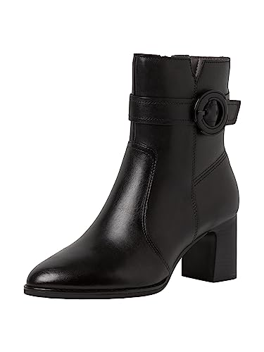 Tamaris COMFORT Damen Stiefeletten mit Absatz aus Leder mit Schnalle Comfort Fit, Schwarz (Black), 37 EU von Tamaris