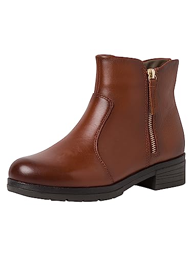 Tamaris COMFORT Damen Stiefeletten ohne Absatz aus Leder Niedriger Schaft Comfort Fit, Braun (Cognac), 37 EU von Tamaris