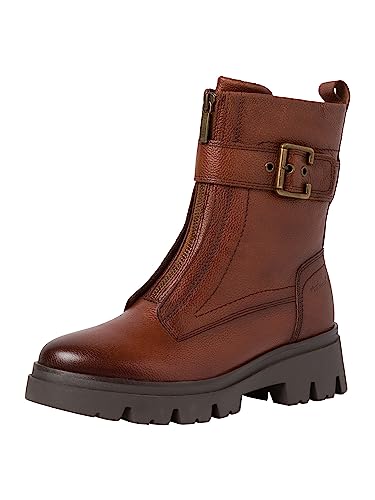 Tamaris COMFORT Damen Stiefeletten ohne Absatz aus Leder mit Reißverschluss Comfort Fit, Braun (Cognac), 38 EU von Tamaris