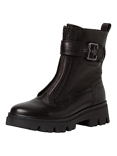 Tamaris COMFORT Damen Stiefeletten ohne Absatz aus Leder mit Reißverschluss Comfort Fit, Schwarz (Black), 37 EU von Tamaris