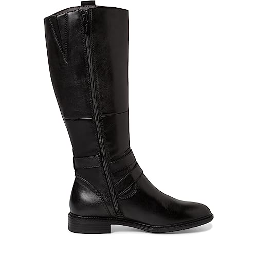 Tamaris COMFORT Damen Hohe Stiefel ohne Absatz aus Leder Elegant Comfort Fit, Schwarz (Black), 40 EU von Tamaris