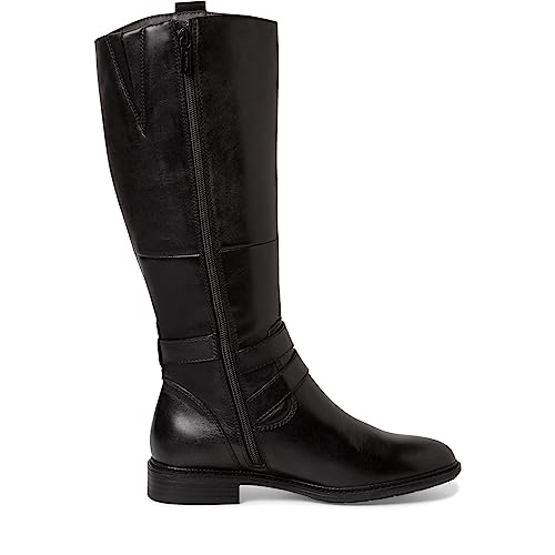 Tamaris COMFORT Damen Hohe Stiefel ohne Absatz aus Leder Elegant Comfort Fit, Schwarz (Black), 42 EU von Tamaris