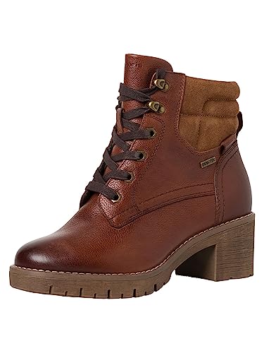 Tamaris COMFORT Damen Stiefeletten mit Absatz aus Leder mit Schnürsenkeln und Reißverschluss Comfort Fit, Braun (Cognac), 36 EU von Tamaris