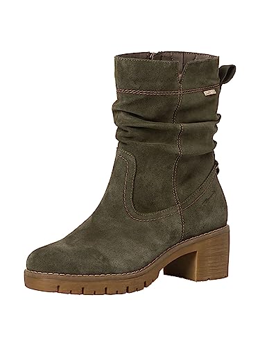 Tamaris COMFORT Damen Stiefeletten mit Absatz aus Leder Warm Gefüttert mit Reißverschluss Comfort Fit, Grün (Khaki), 36 EU von Tamaris