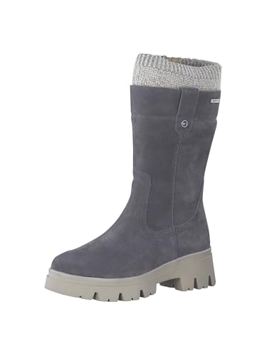 Tamaris COMFORT Damen Stiefel ohne Absatz mit Reißverschluss und Stoffbund Flach Comfort Fit, Grau (Graphite), 36 EU von Tamaris