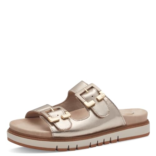 Tamaris COMFORT Damen Pantoletten aus Leder mit Schnallen, Gold (Lt Gold), 38 EU von Tamaris