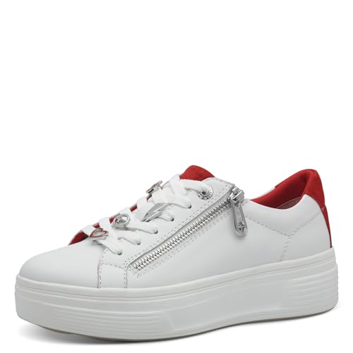 Tamaris Comfort Damen Plateau Sneaker mit Reißverschluss Low Top, Weiß (White/Red), 38 EU von Tamaris