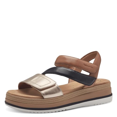 Tamaris COMFORT Damen Sandalen flach aus Leder mit Klettverschluss, Mehrfarbig (Nut Comb), 38 EU von Tamaris