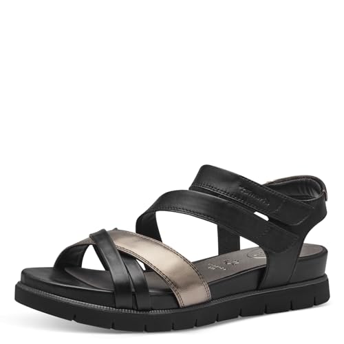 Tamaris COMFORT Damen Sandalen flach aus Leder mit Klettverschluss, Schwarz (Black Comb), 38 EU von Tamaris