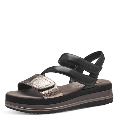 Tamaris COMFORT Damen Sandalen flach aus Leder mit Klettverschluss, Schwarz (Black Comb), 42 EU von Tamaris