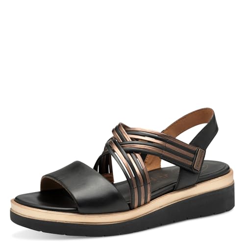 Tamaris COMFORT Damen Sandalen flach aus Leder mit Klettverschluss, Schwarz (Black Metallic), 37 EU von Tamaris