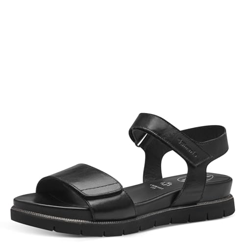 Tamaris COMFORT Damen Sandalen flach aus Leder mit Klettverschluss, Schwarz (Black Nappa), 38 EU von Tamaris