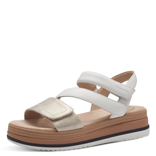 Tamaris COMFORT Damen Sandalen flach aus Leder mit Klettverschluss, Weiß (White Comb), 40 EU von Tamaris