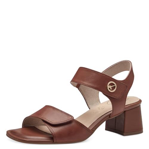 Tamaris COMFORT Damen Sandalen mit Absatz aus Leder mit Klettverschluss, Braun (Cognac Nappa), 38 EU von Tamaris
