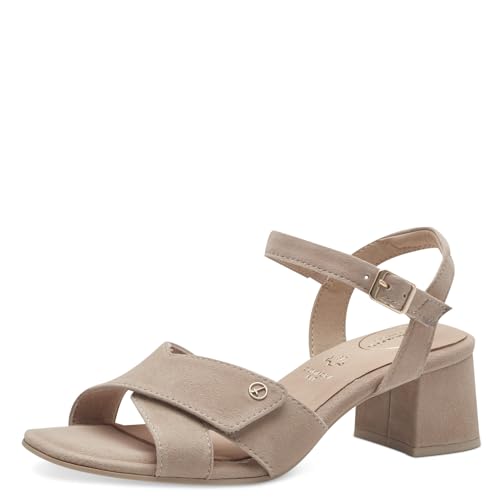 Tamaris COMFORT Damen Sandalen mit Absatz aus Leder mit verstellbarem Riemen, Beige (Beige suede), 36 EU von Tamaris