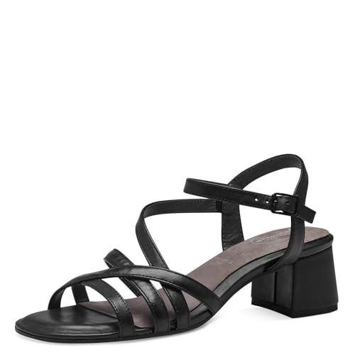 Tamaris COMFORT Damen Sandalen mit Absatz aus Leder mit verstellbarem Riemen, Schwarz (Black), 39 EU von Tamaris