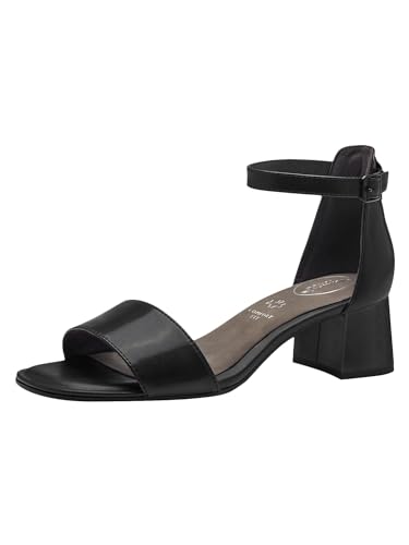 Tamaris COMFORT Damen Sandalen mit Absatz aus Leder mit verstellbarem Riemen, Schwarz (Black Nappa), 38 EU von Tamaris