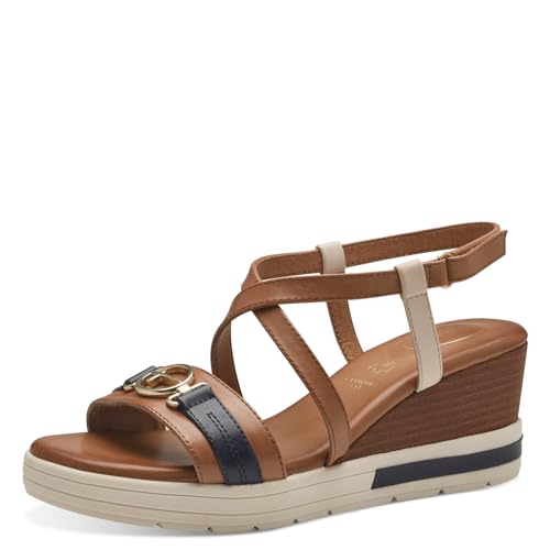 Tamaris COMFORT Damen Sandalen mit Keilabsatz aus Leder Bequem, Mehrfarbig (Nut Comb), 40 EU von Tamaris