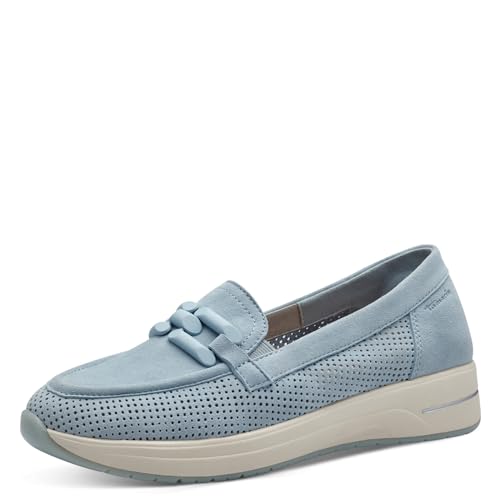 Tamaris COMFORT Damen Slipper aus Leder Bequem, Blau (Hellblau), 40 EU von Tamaris