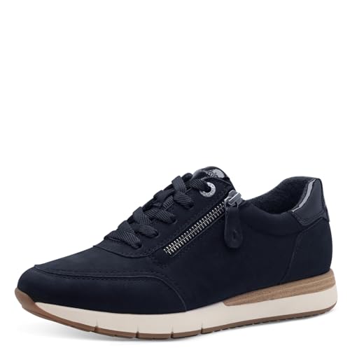 Tamaris COMFORT Damen Sneaker flach aus Leder mit Reißverschluss, Blau (Navy), 41 EU von Tamaris